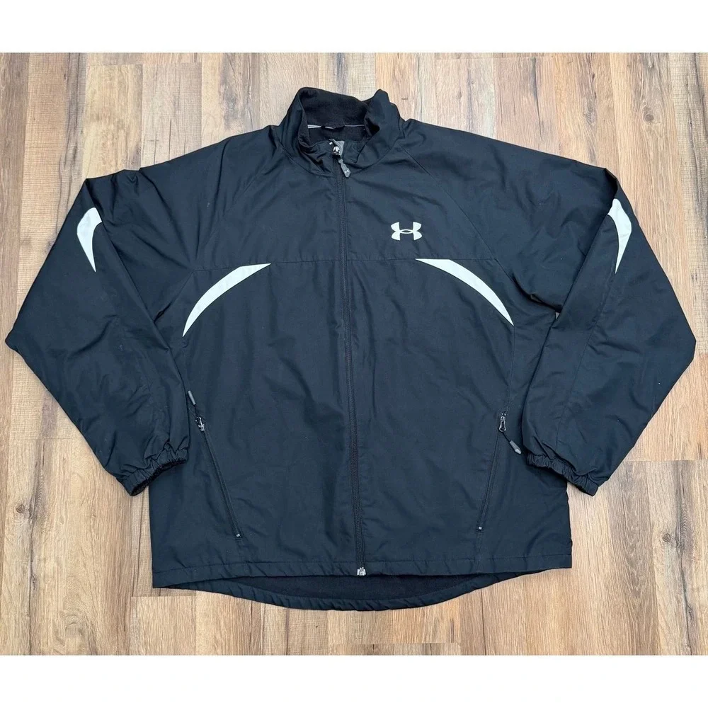Under Armour Black Fleece Lined Full Zip Windbreaker Jacket Men's XL